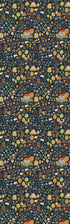 Hele baan met Kinderbehang met donderblauwe achtergrond en illustraties met bloemen, konijnen, schapen, bomen en huizen